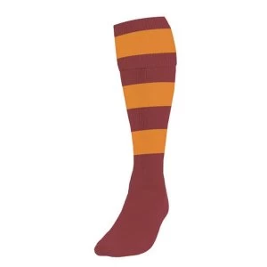 Image of Precision Hooped Football Socks Mens Maroon/Amber