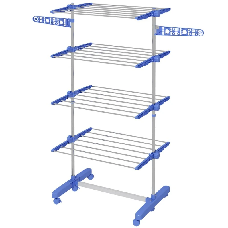 Image of HOMCOM Large Clothes Airer Stainless Steel Clothes Drying Rack Blue 142L x 55W x 172Hcm - Homcom 5056725544294