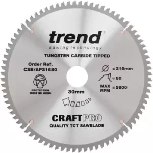 Image of Trend - CSB/AP21680 Craft Saw Blade Aluminium And Plastic 216Mm x 80 Teeth x 30Mm