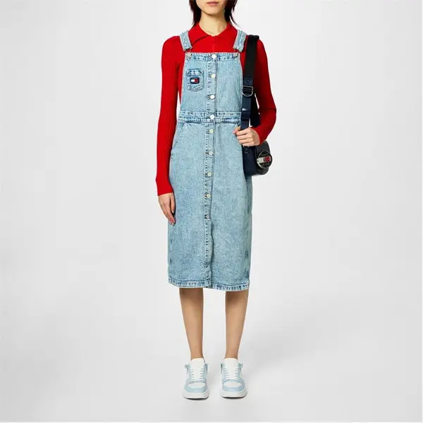 Image of Tommy Jeans Dungaree Midi Dress - Blue 10