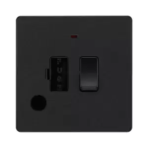 Image of BG Evolve Matt Black Switched 13A Fused Connection Unit With Power LED Indicator And Flex Outlet - PCDMB52B