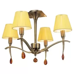 Image of Siena Semi Flush Round 4 Light E14, Antique Brass With Amber Cream Shades And Amber Crystal