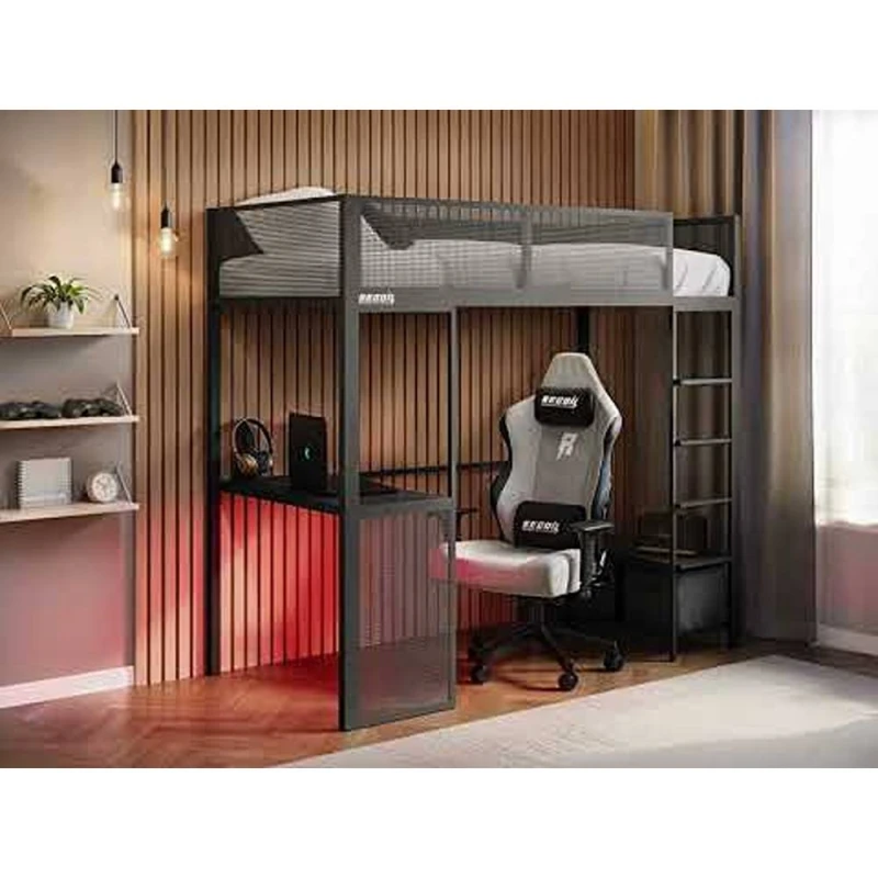 Image of Recoil Glitch Metal Gaming High Sleeper with Desk Black Size: Single Black Unisex Single