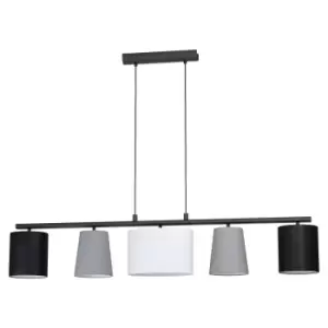 Image of Pendant Light Colour Black Shade Black Grey White Fabric Bulb E14 5x25W