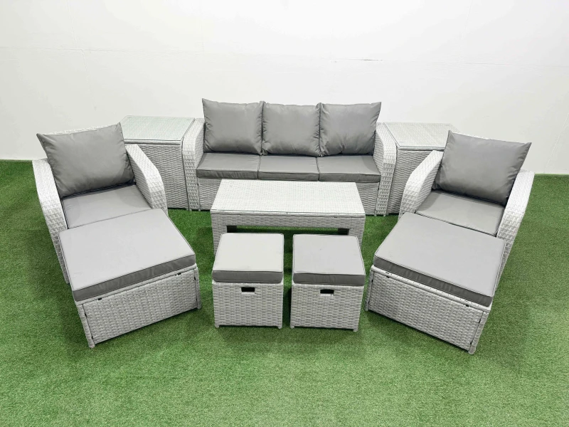 Image of Fimous PE Wicker Rattan Furniture Sofa Sets Light Grey Mixed Light Grey Unisex