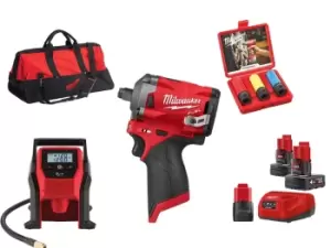 Image of Milwaukee M12FPP3AK-402B 12V 2x4Ah 1x2Ah Li-Ion 1/2in BL Impact Wrench Kit