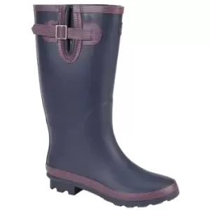 Image of StormWells Womens/Ladies Rubber Wide Leg Wellington Boots (4 UK) (Navy Blue/Red)