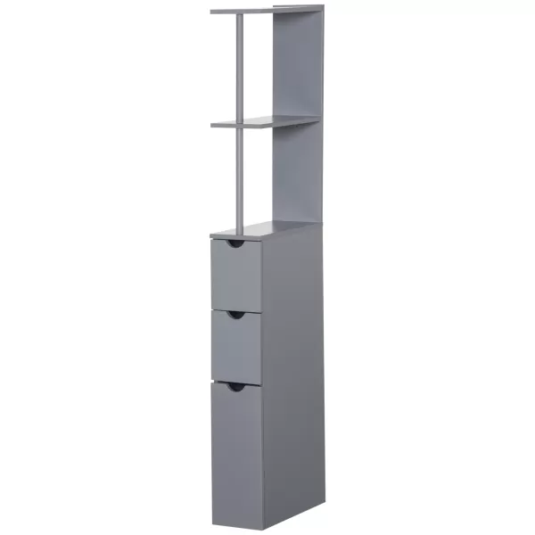 Image of HOMCOM Tall Bathroom Cabinet, Freestanding Bathroom Storage Cabinet with 2-Tier Shelf and Drawers, Narrow Cupboard Storage Unit, Grey