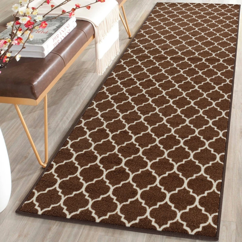 Image of Smart Living Smart Living Trellis Heavy Duty Machine Washable Hallway Kitchen Non Slip Door Mat in Dark Brown Size: 80cm x 300cm Dark Brown 80cm x 3