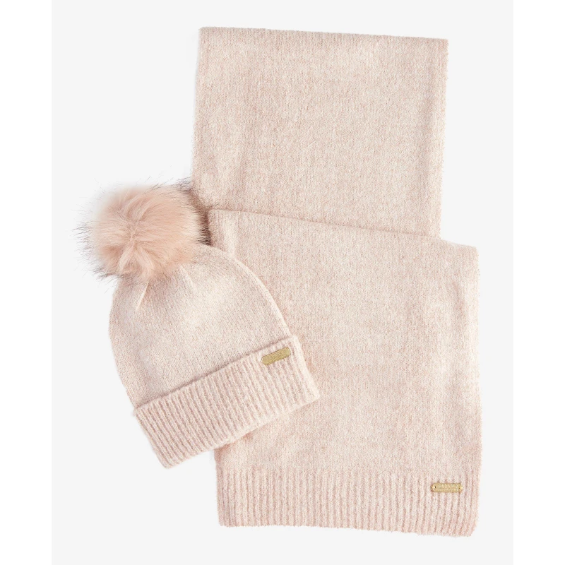 Image of Barbour International Sparkle Beanie & Scarf Gift Set Pink AW25 female One Size