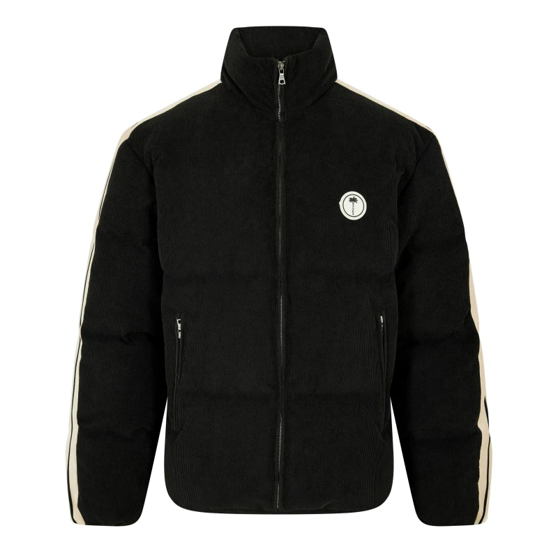 Image of Palm Angels Mens Tree Logo Corduroy Down Short Puffer Jacket Black/Off White male M