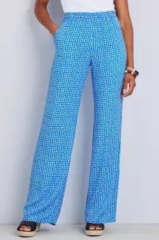 Image of Sienna Printed Pull-On Wide Leg Trousers 27" (68.5cm) inside leg