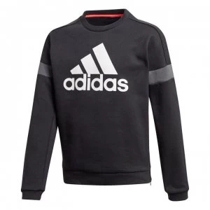 Image of adidas Boys Branded Crew Pullover Sweatshirt - Black/White