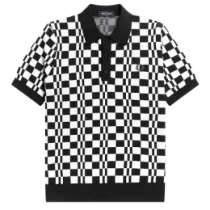 Image of Fred Perry Chequerboard Knit Polo Shirt Mens - Black
