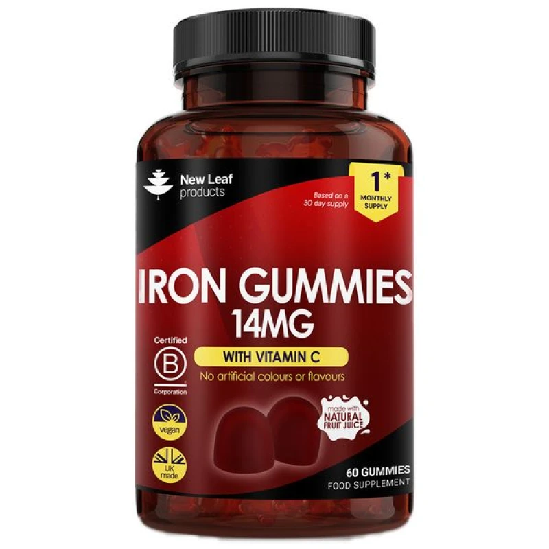 Image of New leaf health New Leaf Iron Gummies 14mg - 120 Iron Supplements Enriched Vitamin C Red unisex