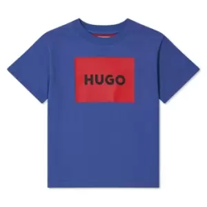 Image of HUGO Boys Logo Square T Shirt - Blue