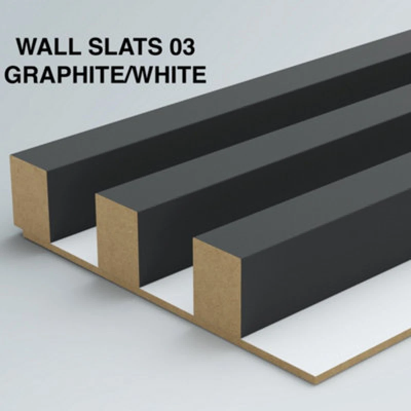 Image of Furneo Wall Slats Decorative Wooden Panels Lamele Graphite On White 240Cmx88Cm