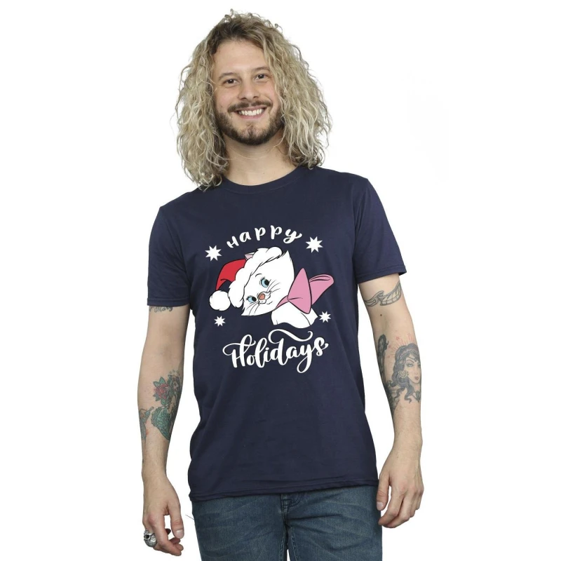 Image of Disney Men The Aristocats Happy Holidays T-Shirt in Navy Size: Small Navy S Male 5063283830165