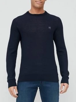 Image of Hugo Boss Amador Chest Logo Knitted Jumper Dark Blue Size S Men