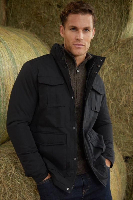 Image of Threadbare Threadbare Men 'Holroyd' Funnel Neck Utility Coat in Black Size: Small Black S Male 7625914460097