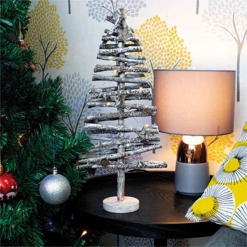 Image of St Helens Battery Powered Birch Wood Christmas Tree Light Effect with LED String Lights ELV-438396