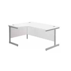 Image of 1800X1200 Single Upright Left Hand Radial Desk White - Silver + Desk High Ped