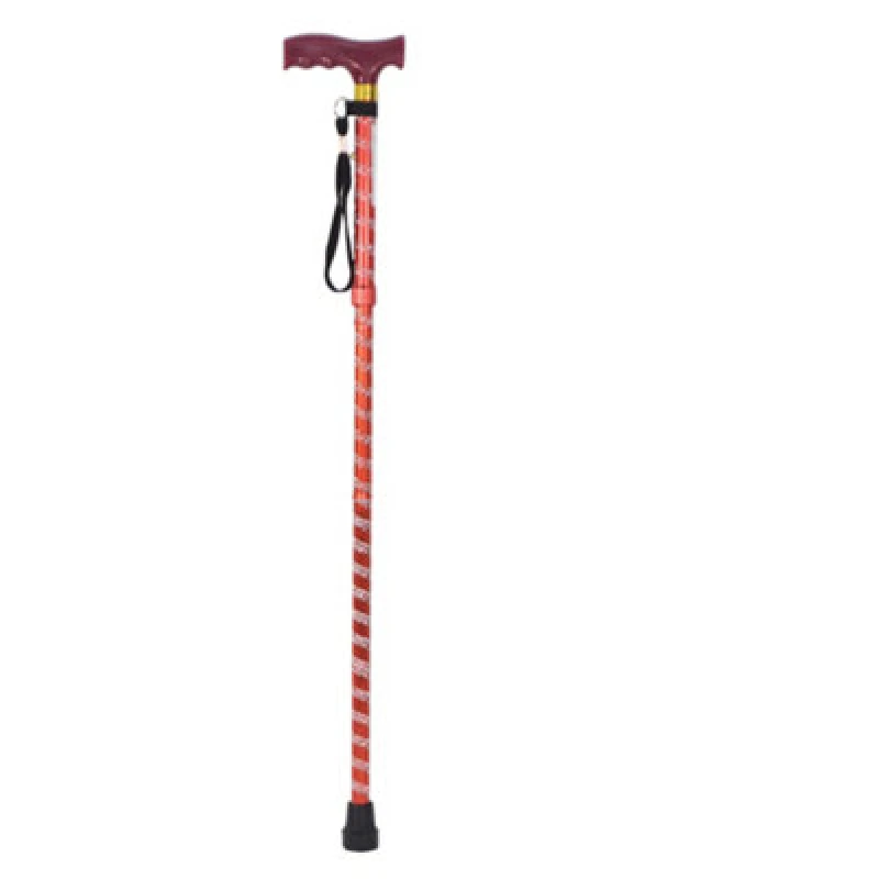 Image of Loops Red Extendable Walking Stick with Plastic Handle - Engraved Pattern - Foldable Multi