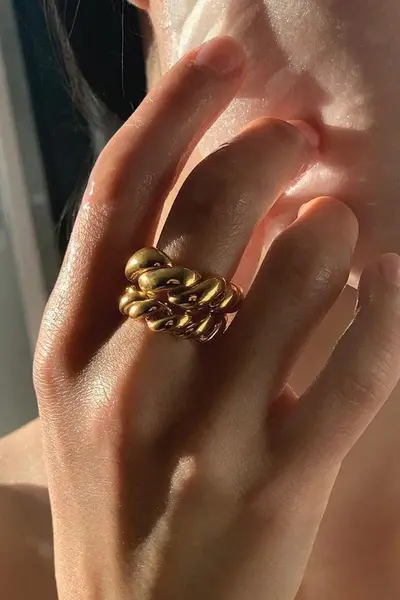Image of Elk & Bloom 14K Gold Twist Link Ring Gold