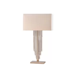 Image of Crystal 2 Light Table Lamp Clear Crystal (K9) Glass Detail, Off White Silk Effect with Shade, E14