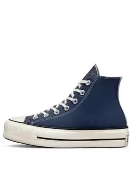 Image of Converse Chuck Taylor All Star Lift Platform Denim Fashion Hi-Tops - Blue, Navy, Size 6, Women
