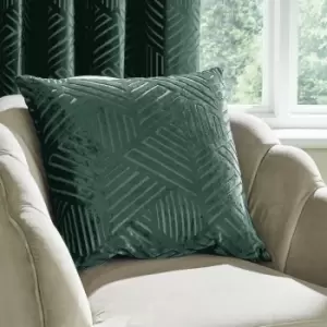 Image of Catherine Lansfield Geometric Cut Velvet Cushion Green
