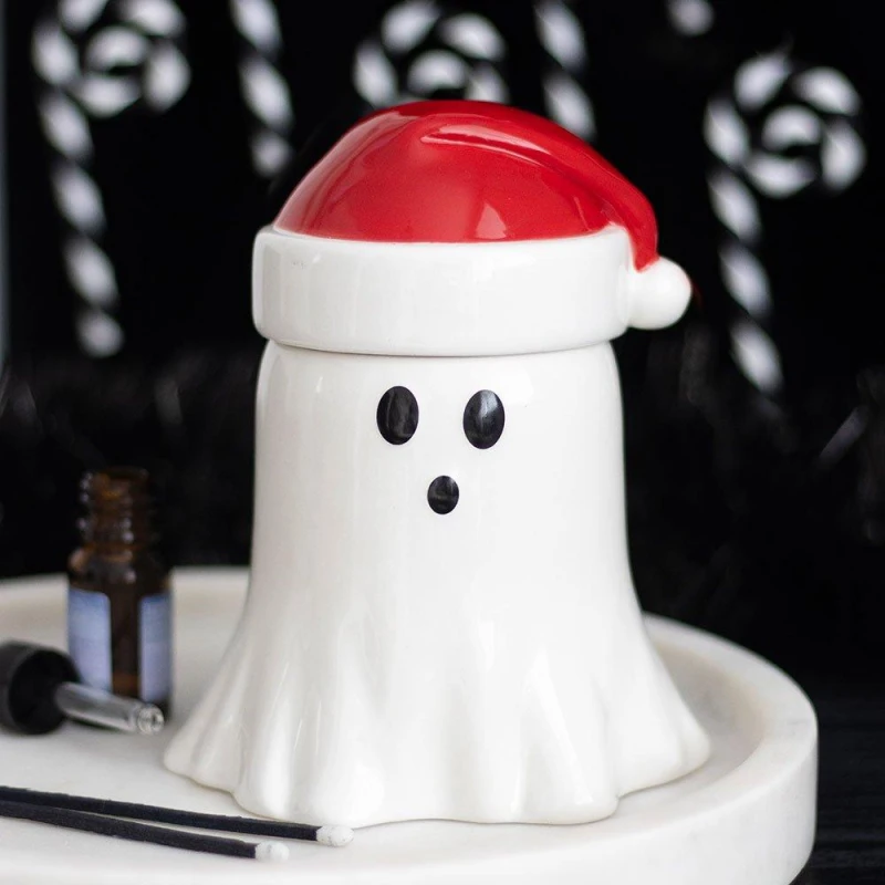 Image of Something Different Ghost with Santa Hat Oil Burner and Wax Warmer White unisex One Size