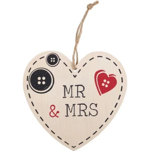 Image of Mr And Mrs Hanging Heart Sign