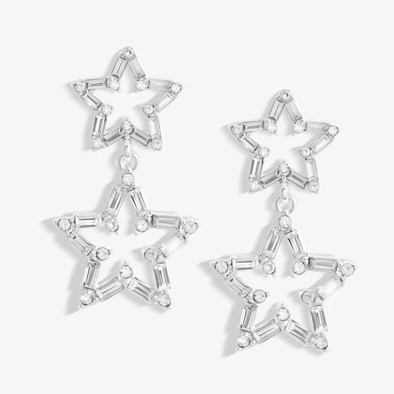 Image of Mood Silver Crystal Baguette Double Star Drop Earrings Jewellery Sets One Size Silver 42558211000