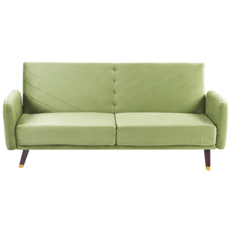 Image of Beliani Sofa Bed 3 Seater Senja Velvet Olive Green