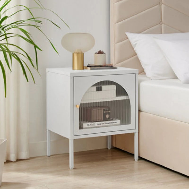 Image of FurnitureboxUK FurnitureboxUK Urbi Metal Bedside Cabinet With Shelf in White White One Size Unisex 5056657188474