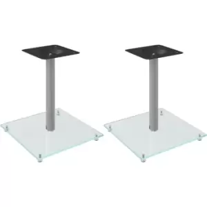 Image of Vidaxl - Speaker Stands 2 pcs Silver Tempered Glass 1 Pillar Design Silver