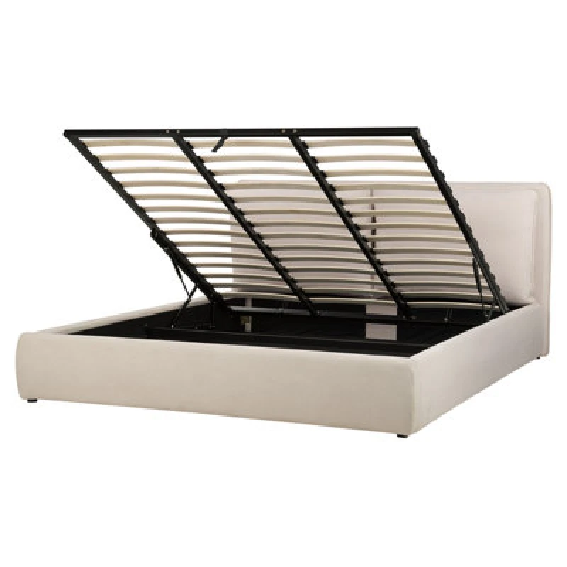 Image of Beliani Ottoman Bed Fabric Bajonna 180 X 200 Cm (Eu Super King) Light Beige