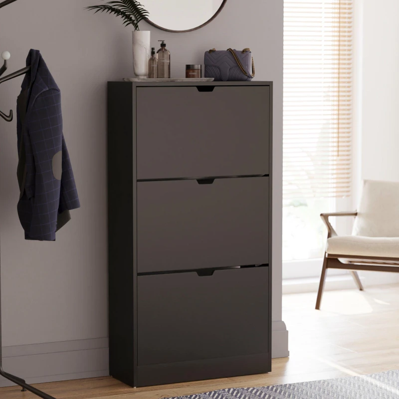 Image of Lassic Vida Designs 3 Drawer Shoe Cabinet (Handless) Black unisex 3 Drawer