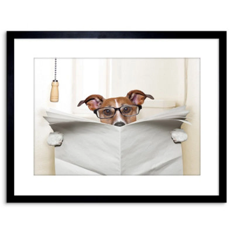 Image of Artery8 Wall Art Print Photo Mock Jack Russell Toilet Reading Newspaper Artwork Framed 9X7 Inch