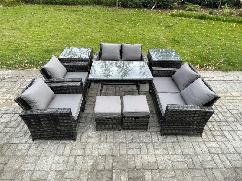Image of Fimous Garden Furniture Sets 9 Pieces Wicker Rattan Furniture Manual Wicker Patio Sofa Patio Conversation Set in Dark Grey Dark Grey Unisex