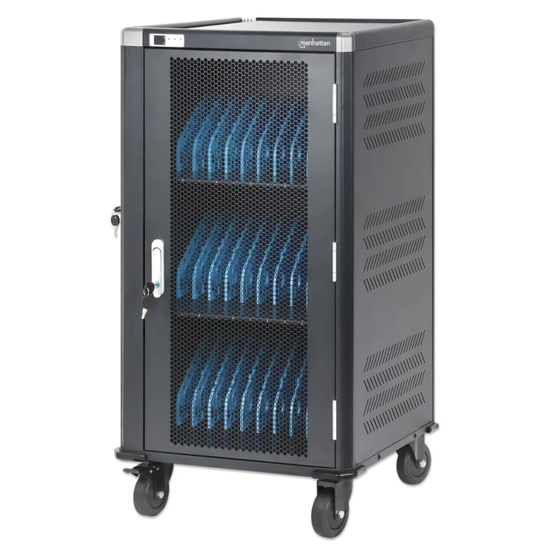 Image of Manhattan Manhattan Laptop Charging Cart/Trolley via AC Adapter (UK) 30-bay, Install device's AC Adapter (power cables) into unit, Suitable for ALL la