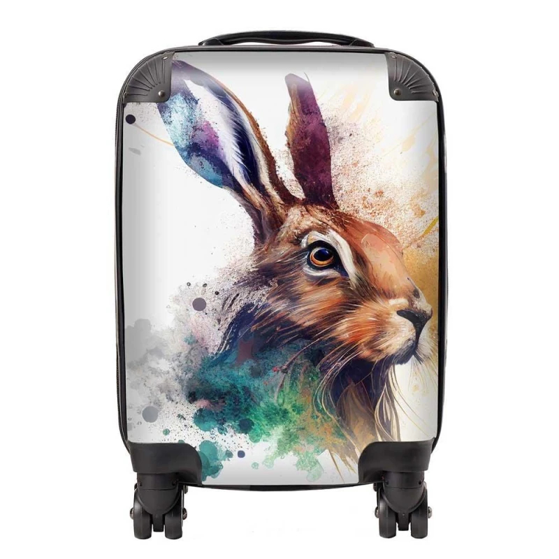 Image of Warren Reed - Designer Hare Close Up Splashart Suitcase in Brown Size: Medium Brown Unisex Medium