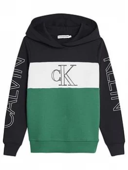 Image of Calvin Klein Jeans Boys Colour Block Logo Hoodie - Black