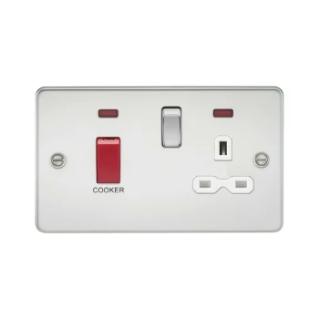 Image of Knightsbridge Flat plate 45A DP switch and 13A switched socket with neon - polished chrome with white insert