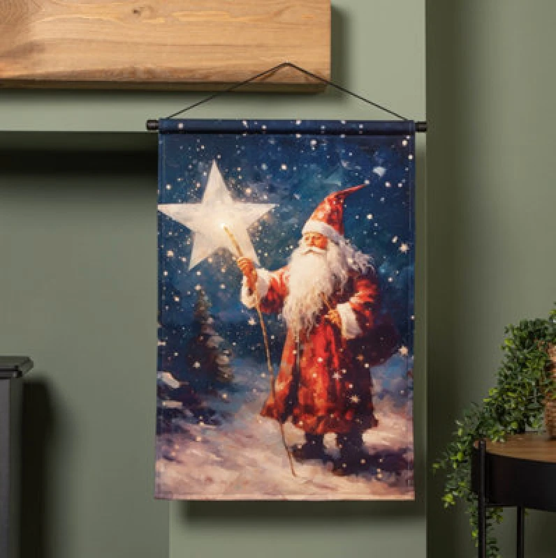 Image of 60cm x 40cm Battery Operated Light up St Nick Fabric Hanging Christmas Banner