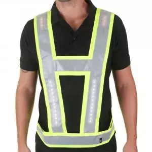 Image of Light-Vest Harness With Red Lights Shoulder And Back Saturn Yellow