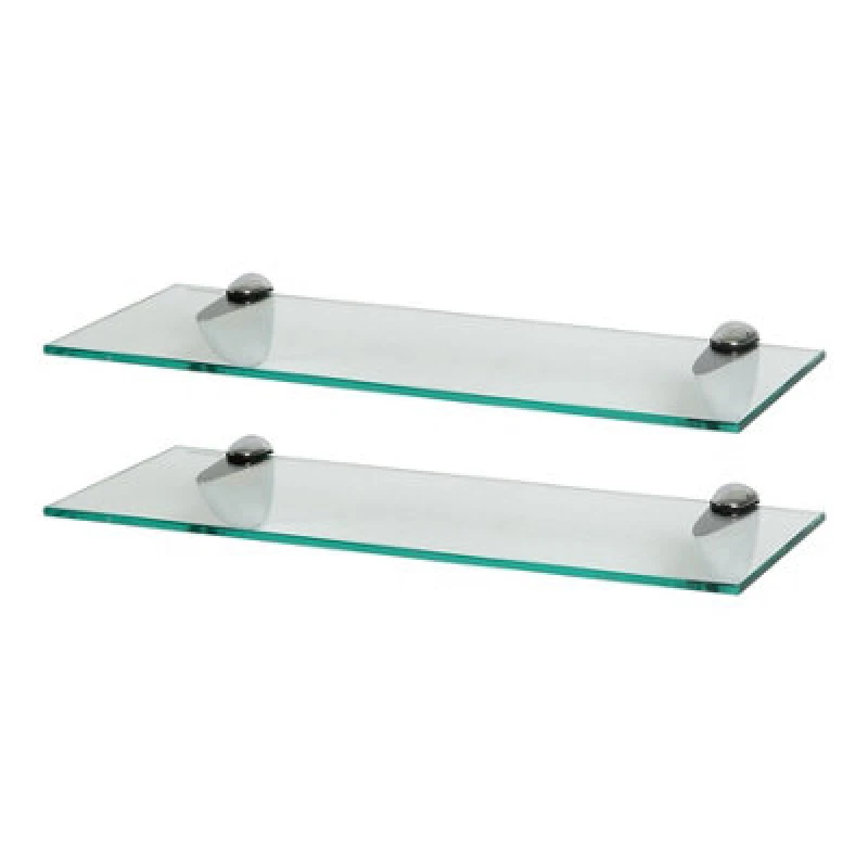 Image of Harbour Housewares 2X Floating Glass Shelves - 50Cm - Silver Brackets - Bathroom Shower Storage Vanity Display Unit Shelf