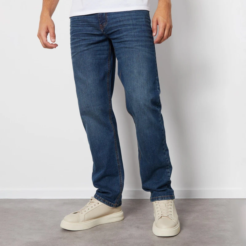 Image of Threadbare 'Canterbury' Straight Fit Jeans With Stretch Dark Indigo