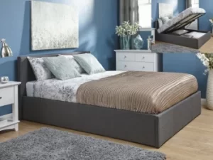 Image of GFW Ecuador 4ft Small Double Grey Hopsack Upholstered Fabric End Lift Ottoman Bed Frame
